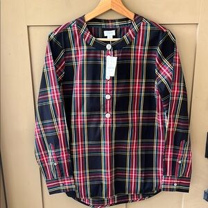 J.Crew Factory New wTags S Jeweled Button Popover Relaxed Fit Stewart Tartan Top